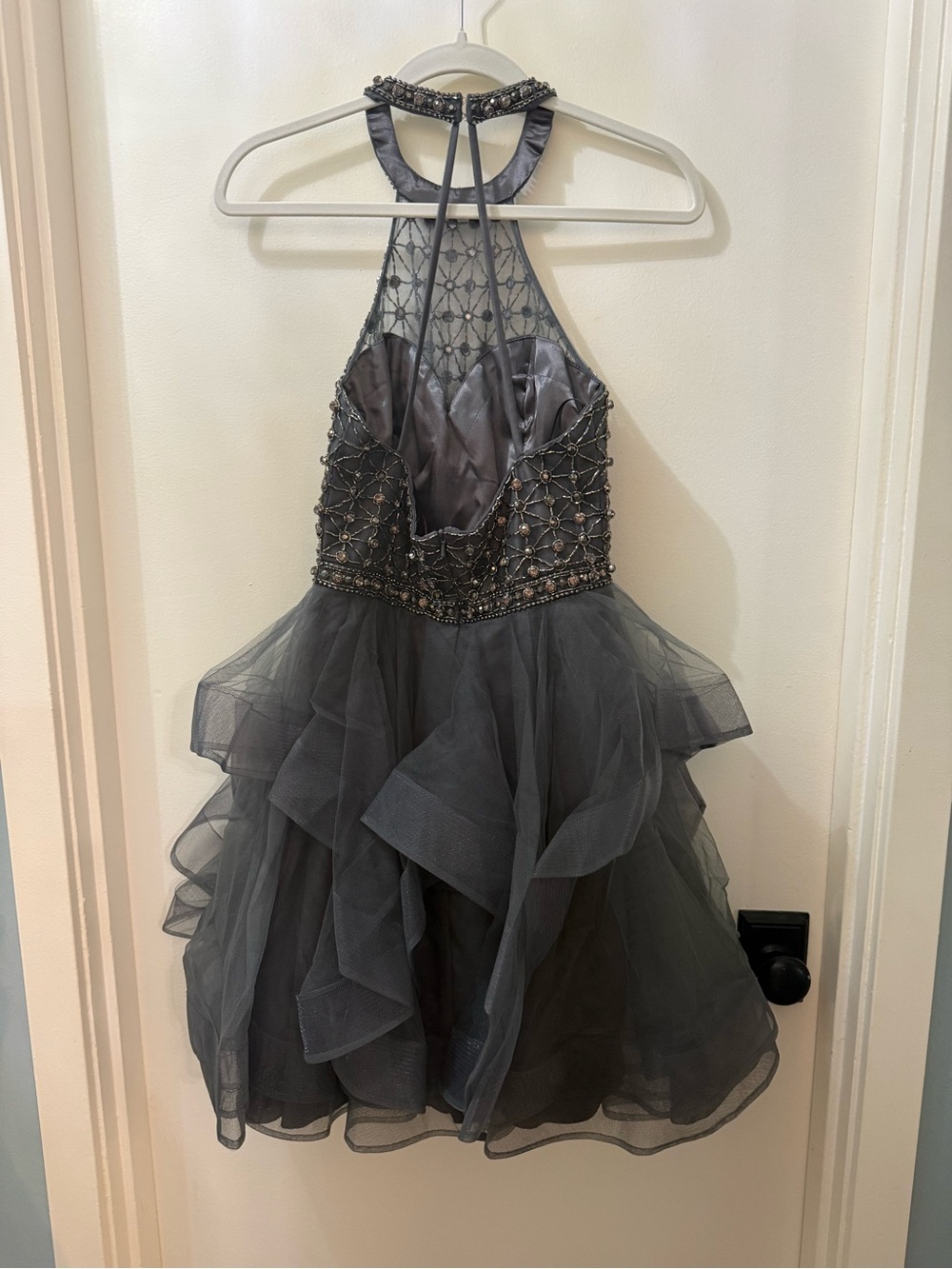 Women’s gray Beaded Tulle Party Dress